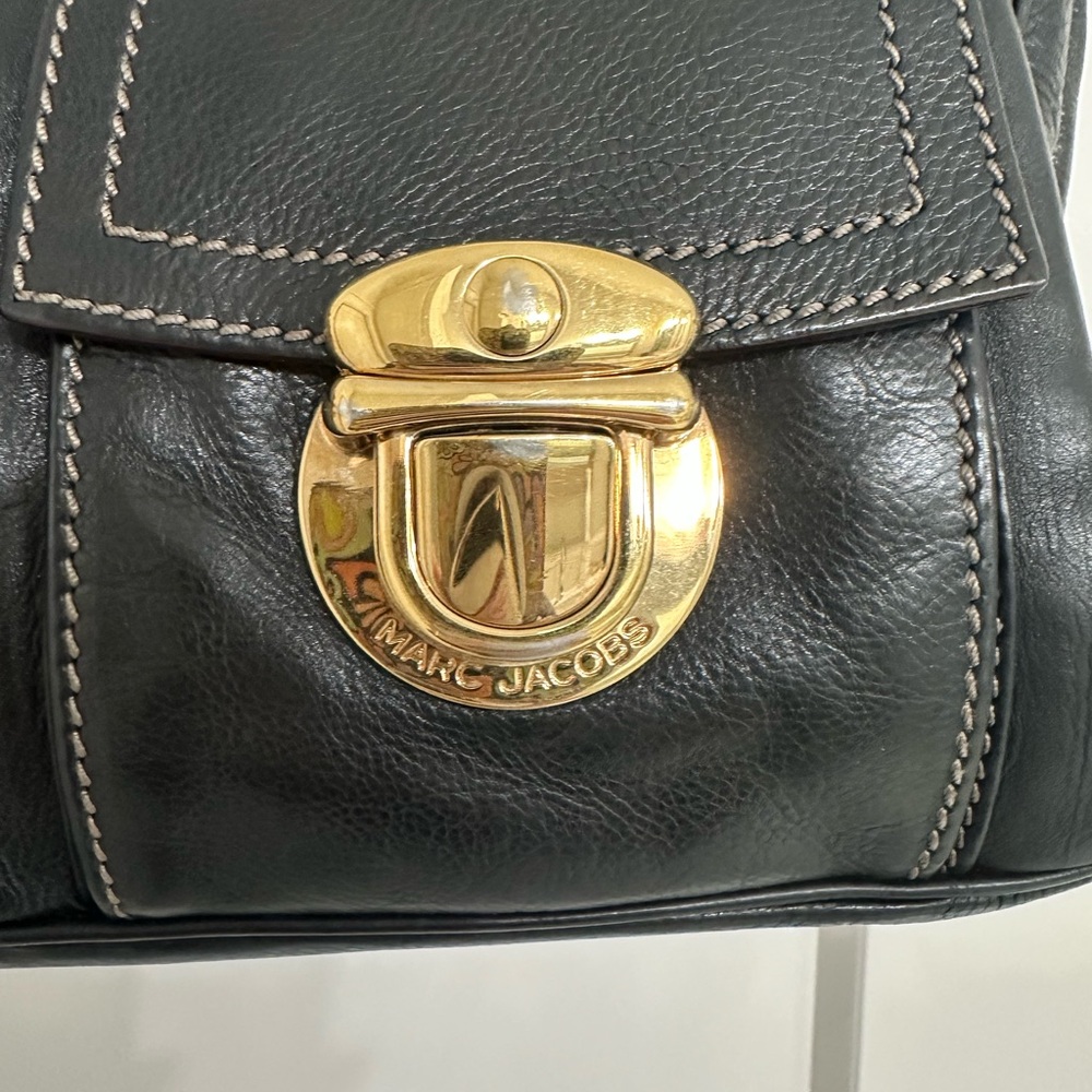 Marc Jacobs Black Leather Satchel with Gold Hardware and Leopard Charm - Picture 2 of 5